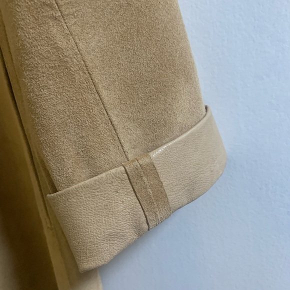 1970s Vintage Tan Suede Leather Trench Coat Jacket Mod Small Medium - Picture 4 of 9